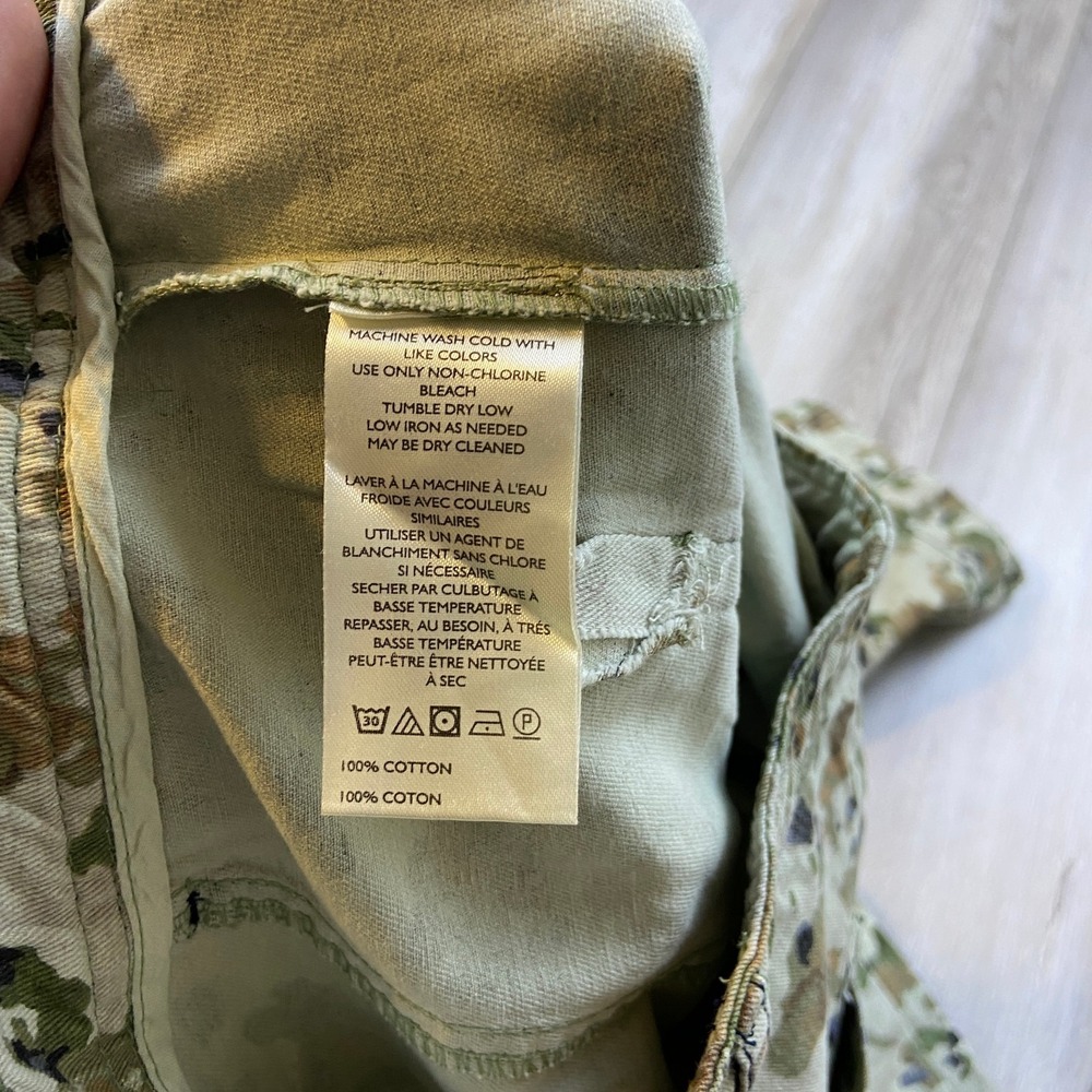Anthropologie Floral Camo Cargo Pants Women 2 Beige Green Barrel Balloon Utility - Picture 10 of 11